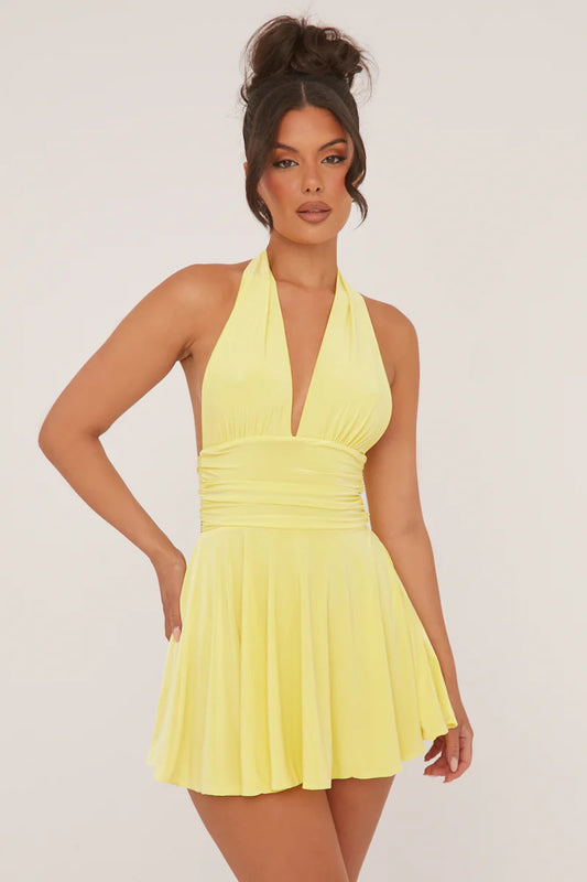 Halter Plunge Neck Mini Dress