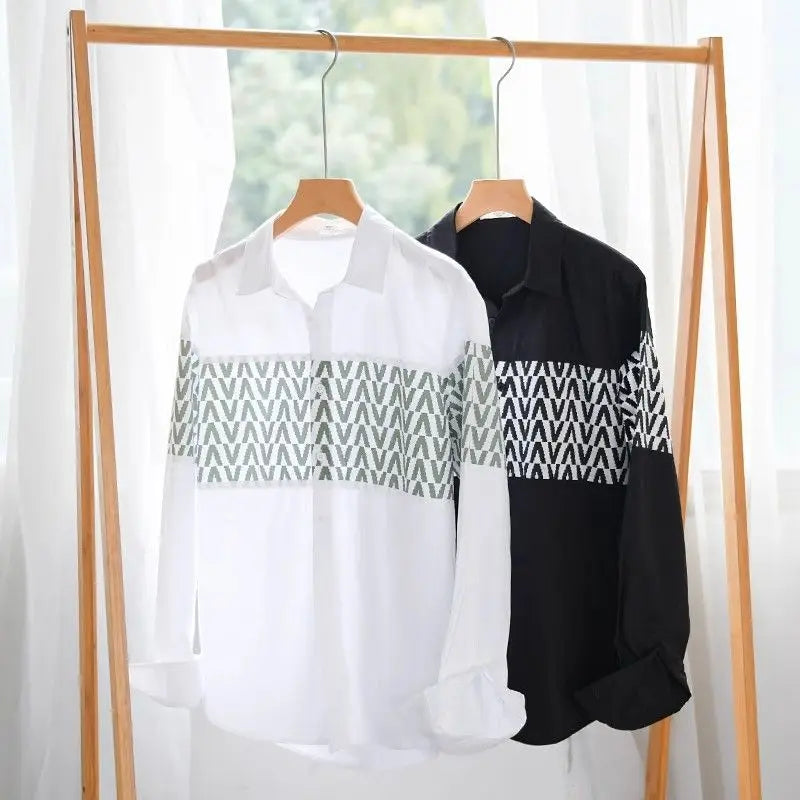 Fashion Lapel Button Spliced Printed Striped Shirts Men Clothing 2025 Spring New Loose Long Sleeve All-Match Tops Casual Shirts