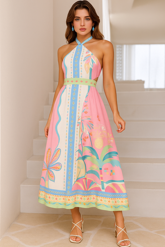 SELENA PRINTED HALTER MAXI