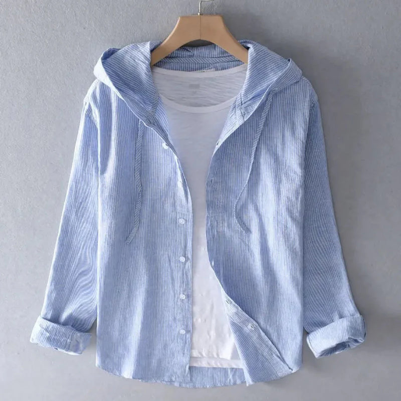 Harvey Striped Hooded Button-Up Shirt