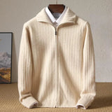 Monroe Ribbed Zip-Up Wool Cardigan