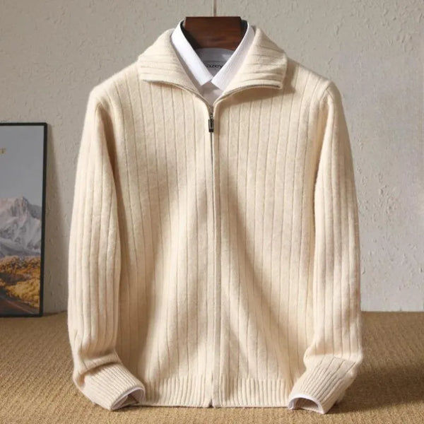 Monroe Ribbed Zip-Up Wool Cardigan