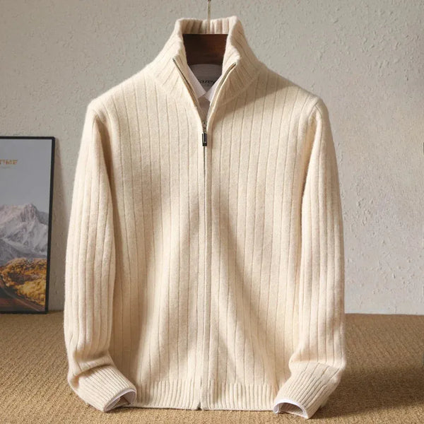 Monroe Ribbed Zip-Up Wool Cardigan