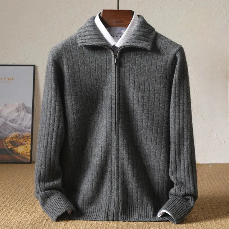 Monroe Ribbed Zip-Up Wool Cardigan