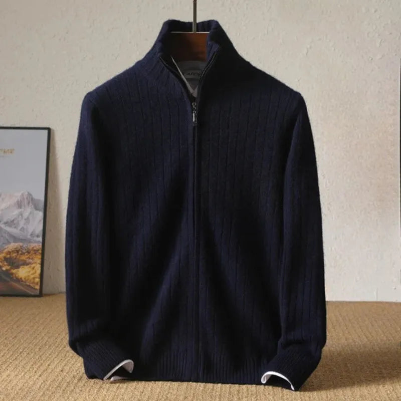Monroe Ribbed Zip-Up Wool Cardigan