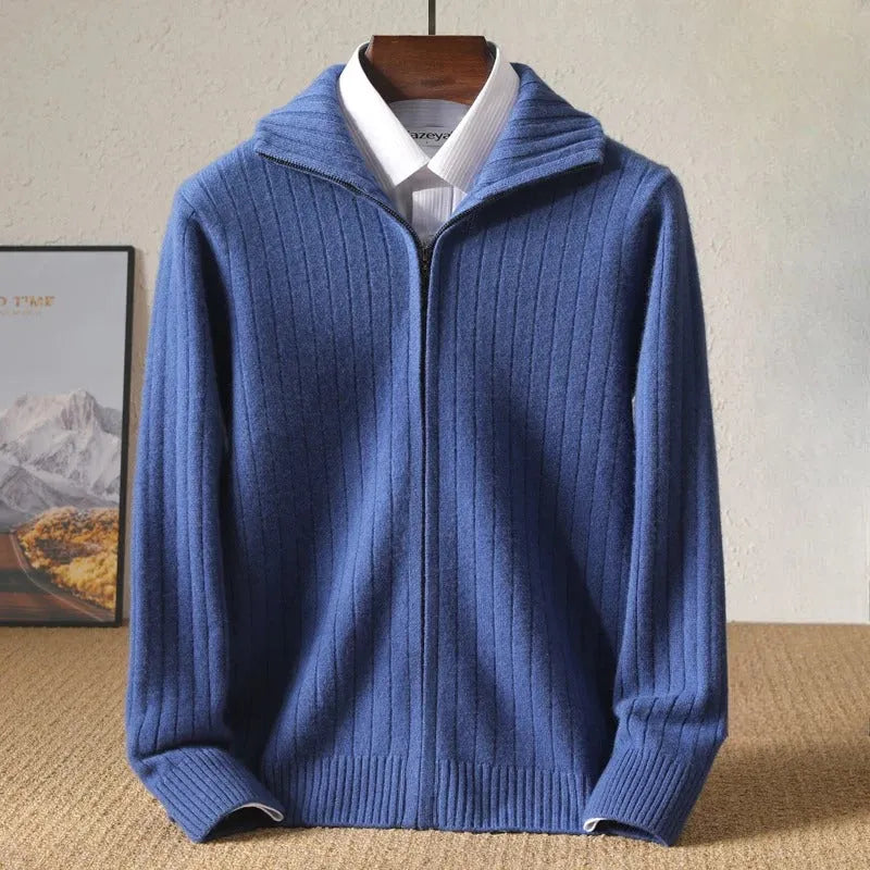 Monroe Ribbed Zip-Up Wool Cardigan