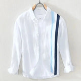 Marco Double Stripe Long Sleeve Linen Shirt