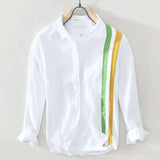 Marco Double Stripe Long Sleeve Linen Shirt
