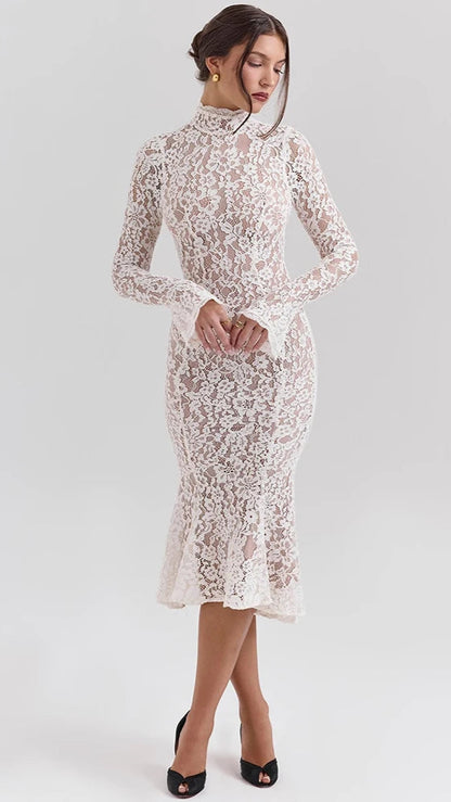 Moarina Lace Long Sleeve Midi Dress