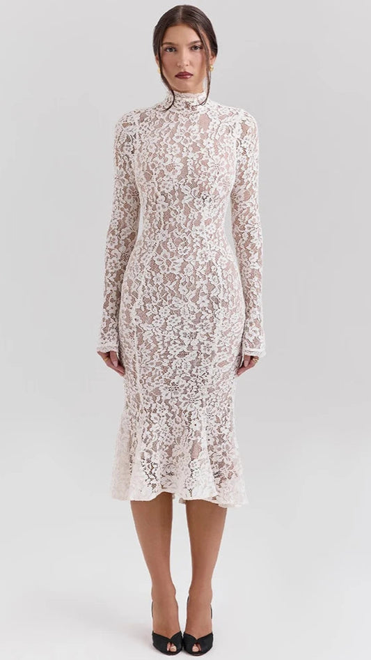 Moarina Lace Long Sleeve Midi Dress