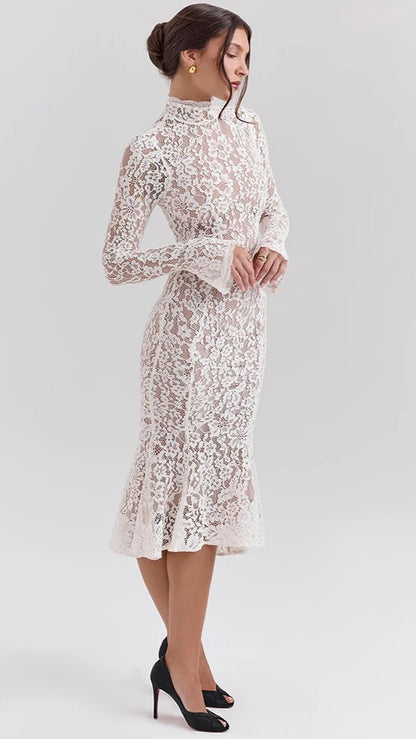 Moarina Lace Long Sleeve Midi Dress