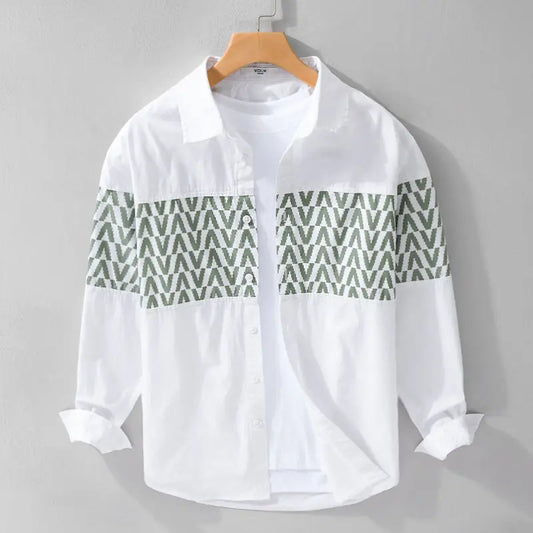 Fashion Lapel Button Spliced Printed Striped Shirts Men Clothing 2025 Spring New Loose Long Sleeve All-Match Tops Casual Shirts