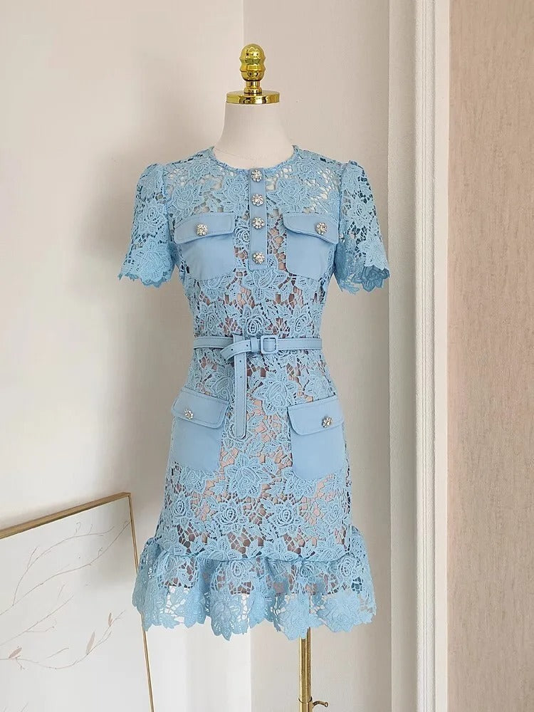 Lucia Short Sleeve Embroidered Floral Dress
