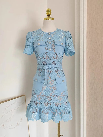 Lucia Short Sleeve Embroidered Floral Dress